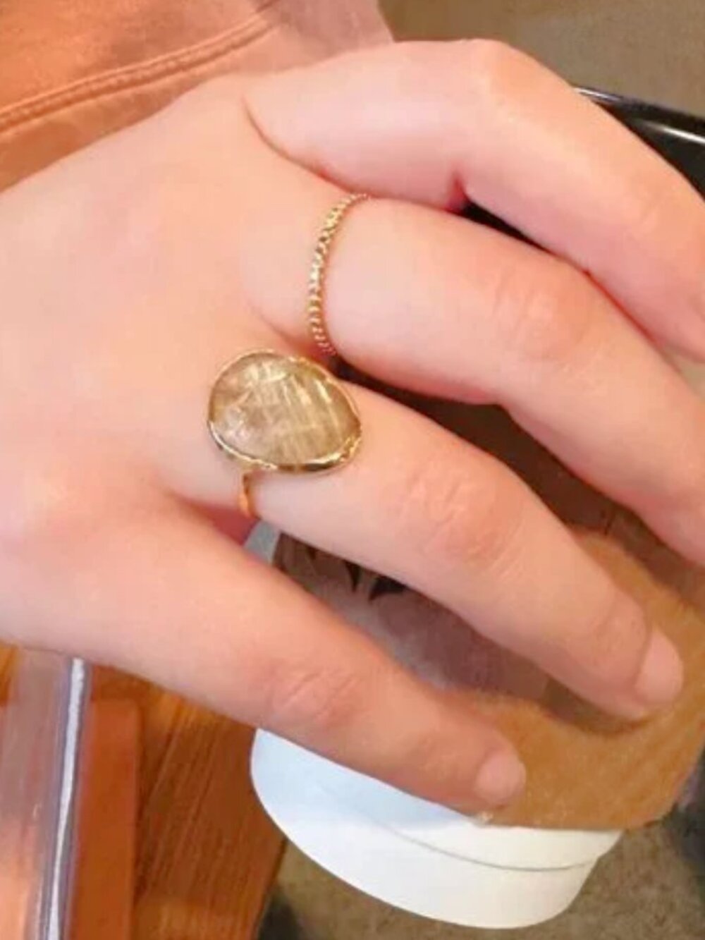 Gemstone Ring Golden Rutile Quartz Ring Statement Ring Gold Rutilated Quartz - Picture 15 of 15